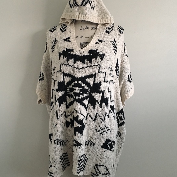 Forever 21 Sweaters - Boho Aztec Hooded Poncho Sweater